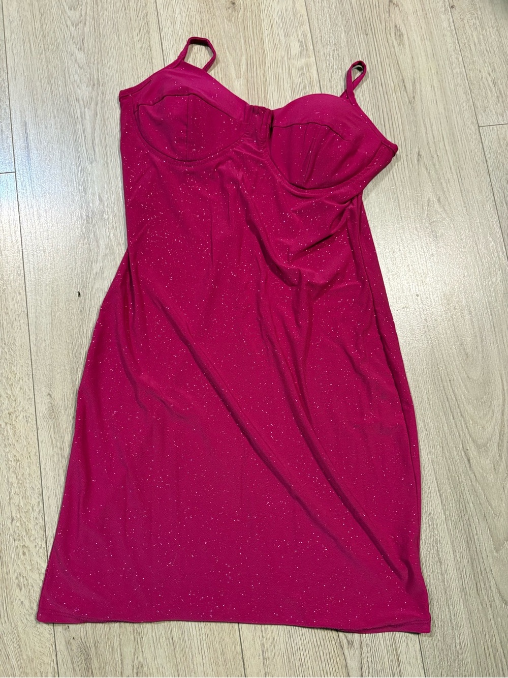 Fuchsia Sparkle Slip Dress with Built-In Cups by Timing Size Small
